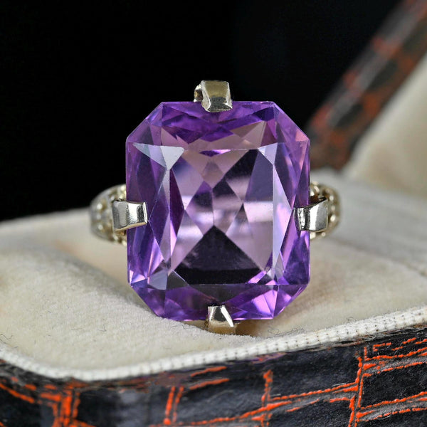Art Deco 18K White Gold Filigree Amethyst Ring - Boylerpf