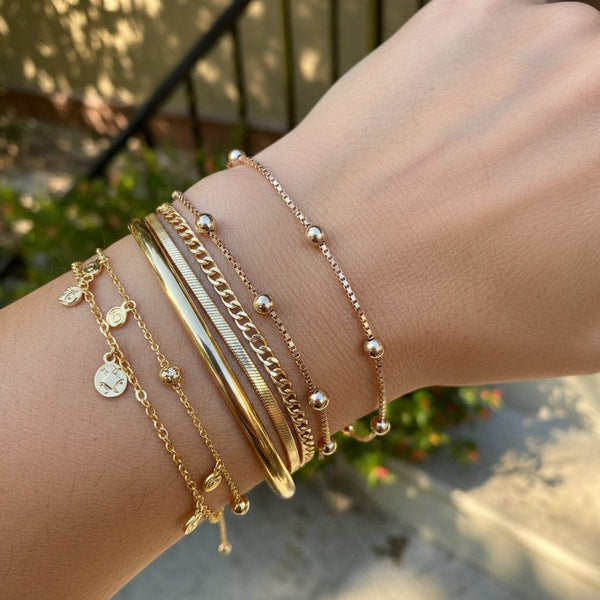 Vintage Gold Ball & Box Link Chain Bracelet - Boylerpf