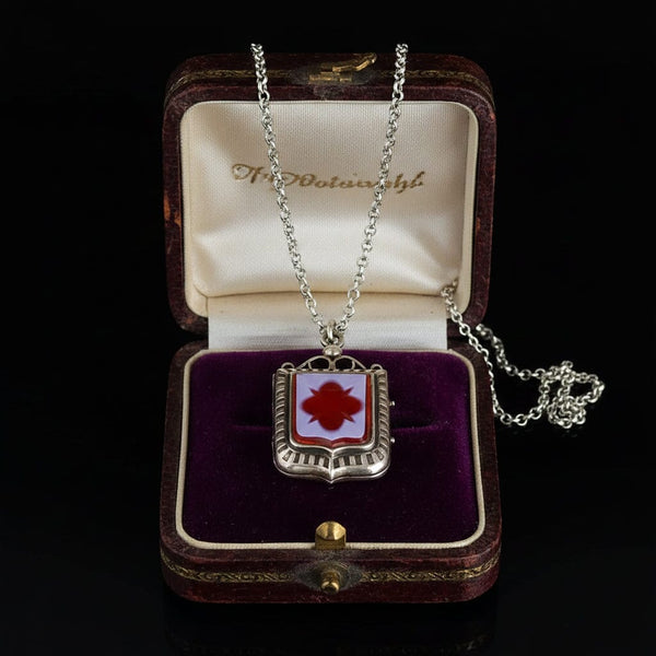 Antique Silver Sardonyx Agate Intaglio Shield Locket