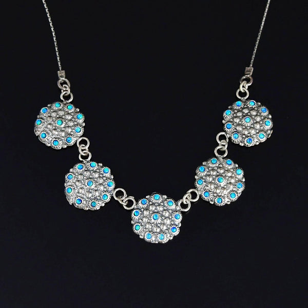 Sterling Silver Five Link Floral Opal Cluster Necklace - Boylerpf