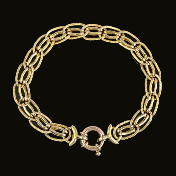 Wide Textured Florentine Gold Curb Link Chain Bracelet, 7.7 grams - Boylerpf