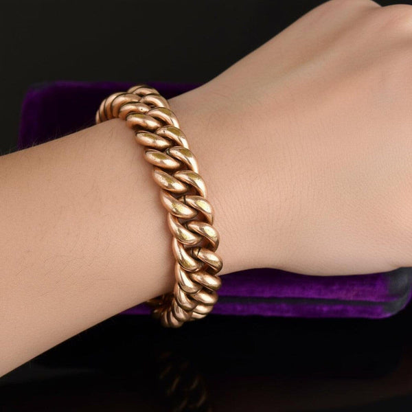 Antique Rolled Rose Gold Heart Padlock Curb Chain Bracelet - Boylerpf