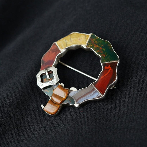 Antique Victorian Garter Buckle Scottish Agate Brooch