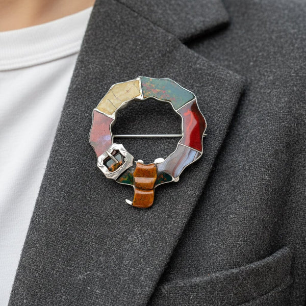 Antique Victorian Garter Buckle Scottish Agate Brooch