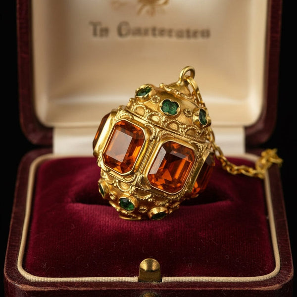 Victorian Revival Citrine Tourmaline 18K Fob Pendant - Boylerpf