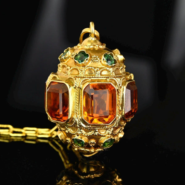 Victorian Revival Citrine Tourmaline 18K Fob Pendant - Boylerpf