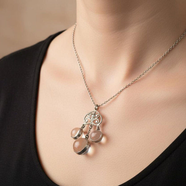 Silver Art Deco Triple Pools of Light Pendant Necklace - Boylerpf
