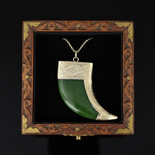 Vintage Large Carved Jade Claw Pendant Necklace
