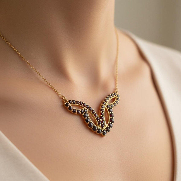 Antique Geometric Rose Cut Garnet Necklace