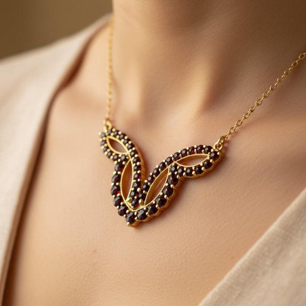 Antique Geometric Rose Cut Garnet Necklace