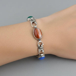 Vintage Scottish Agate Thistle Link Bracelet Arts & Crafts - Boylerpf