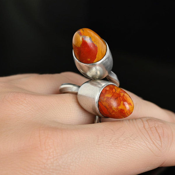 Vintage Noreena Jasper Bypass Ring Sterling Silver
