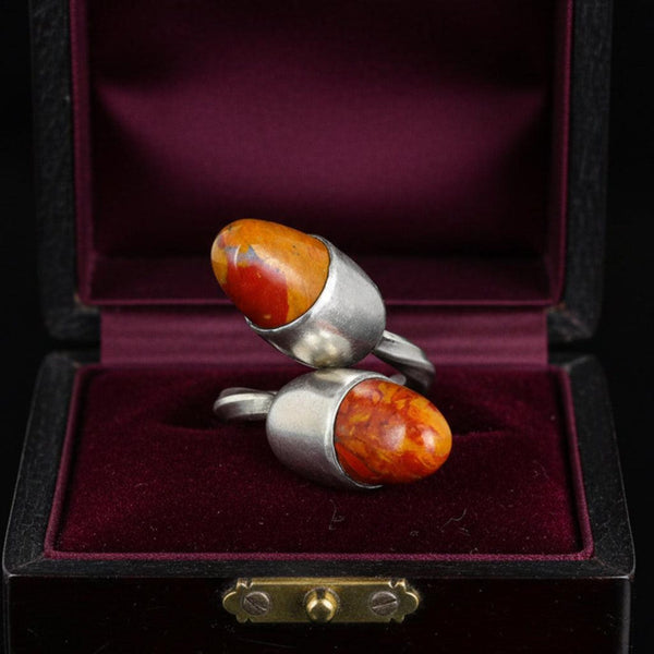 Vintage Noreena Jasper Bypass Ring Sterling Silver