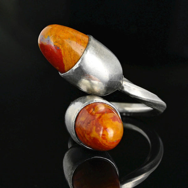 Vintage Noreena Jasper Bypass Ring Sterling Silver