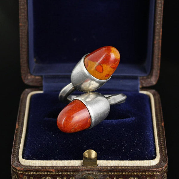 Vintage Noreena Jasper Bypass Ring Sterling Silver