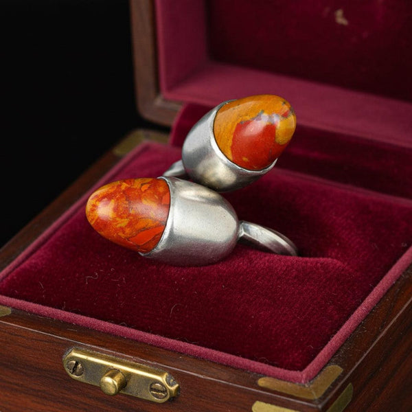 Vintage Noreena Jasper Bypass Ring Sterling Silver