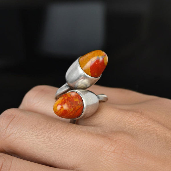 Vintage Noreena Jasper Bypass Ring Sterling Silver