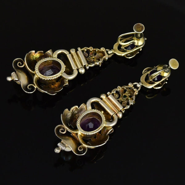 Antique Austro Hungarian Amethyst Emerald Pearl Earrings