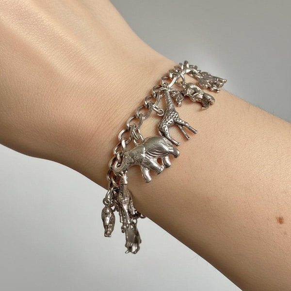 Vintage Sterling Silver Animal Charm Bracelet with 17 Charms