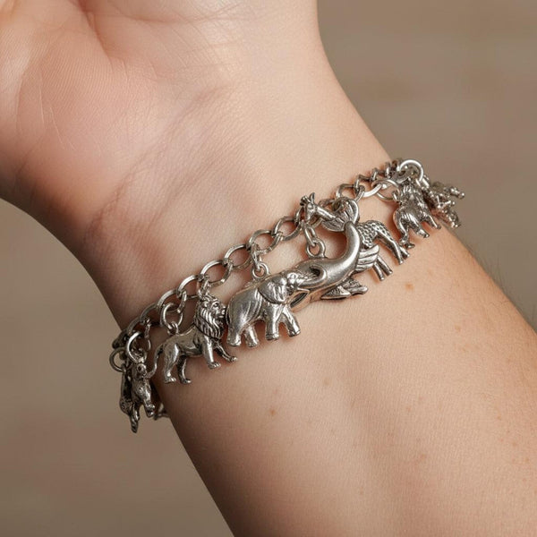 Vintage Sterling Silver Animal Charm Bracelet with 17 Charms