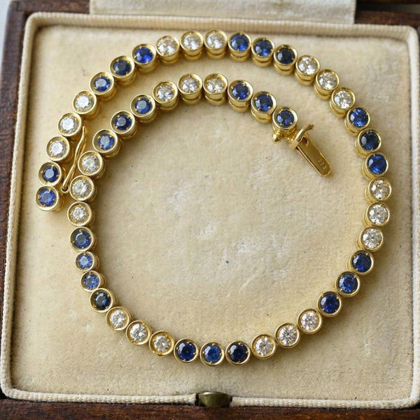 Vintage 18K Gold Sapphire and Diamond Tennis Bracelet