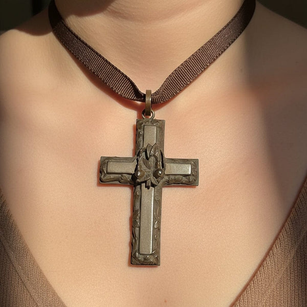 Victorian Carved Gutta Percha Cross Pendant
