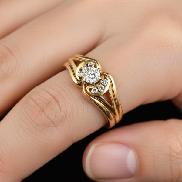 Vintage Diamond Solitaire Engagement Wedding Ring Set