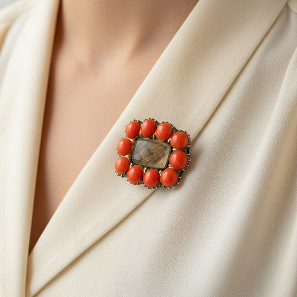 Antique Georgian 10K Gold Coral Brooch Locket - Boylerpf