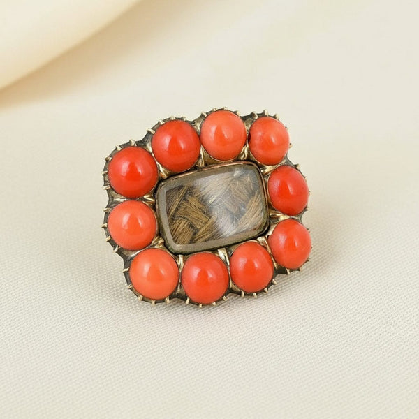 Antique Georgian 10K Gold Coral Brooch Locket - Boylerpf