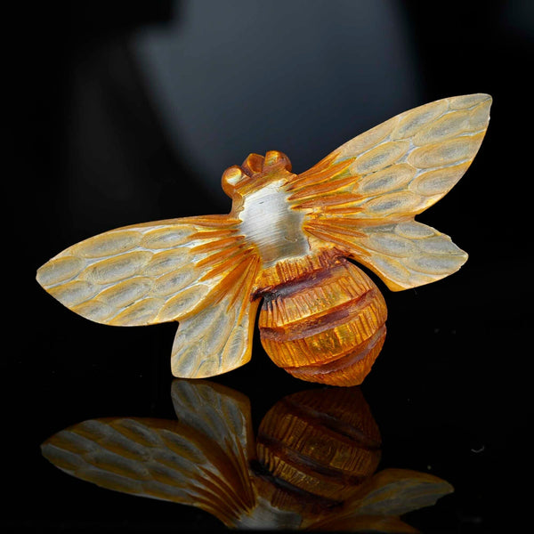 French Art Nouveau Carved Horn Moth Brooch - Boylerpf