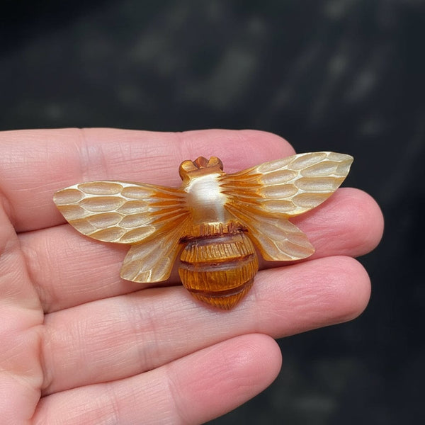 French Art Nouveau Carved Horn Moth Brooch - Boylerpf