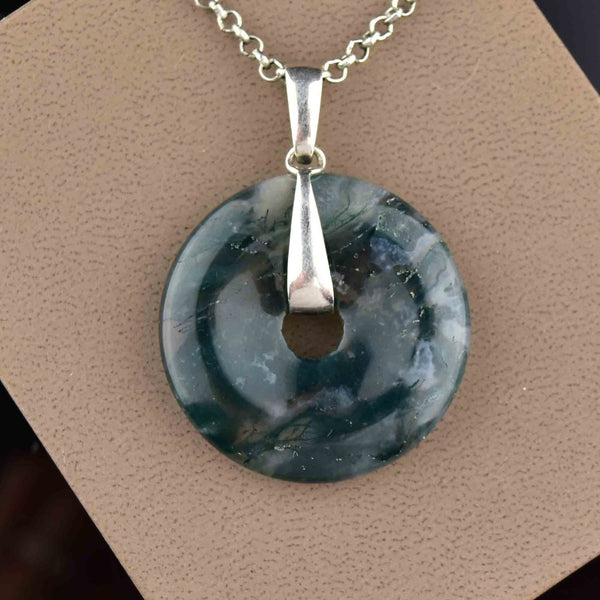 Vintage Silver Large Donut Moss Agate Pendant