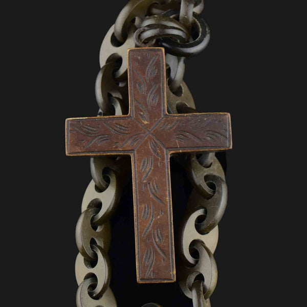 Large Victorian Gutta Percha Cross Pendant and Necklace - Boylerpf