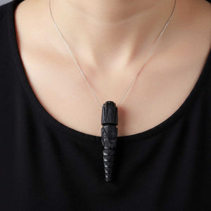 Antique Victorian Carved Long Whitby Jet Brooch - Boylerpf