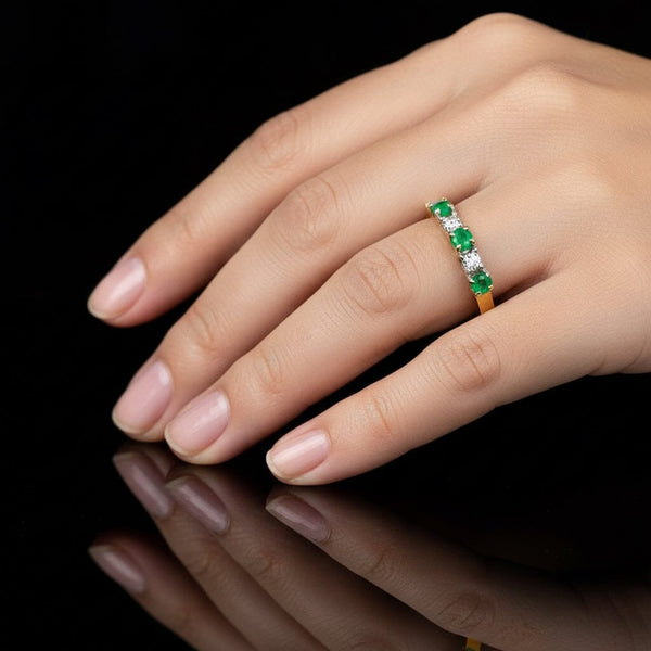 Vintage Half Eternity Diamond Emerald Band Ring