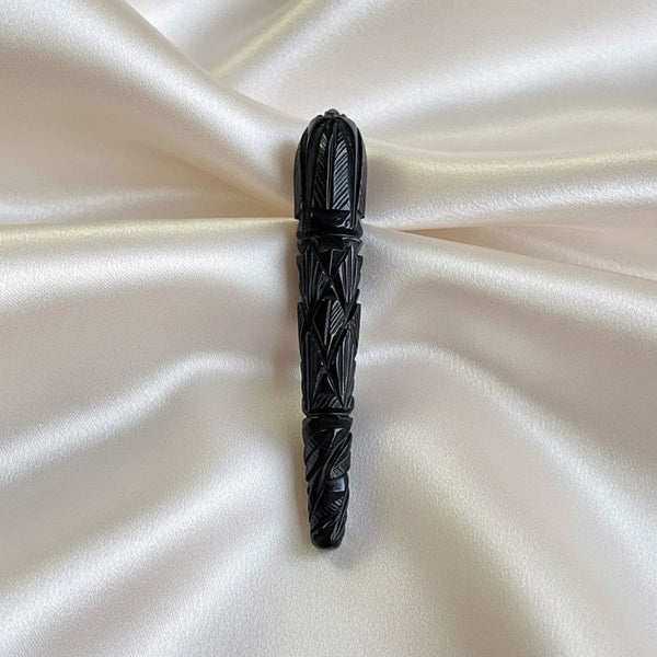 Antique Carved Whitby Jet Victorian Brooch - Boylerpf