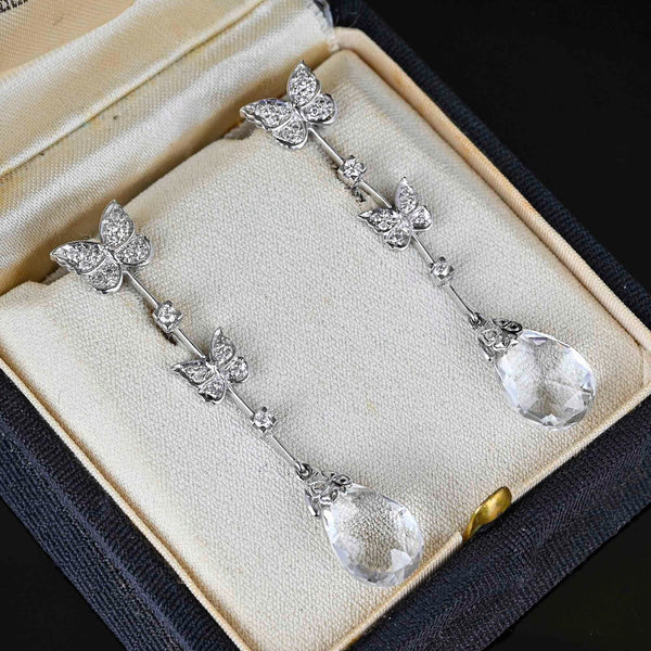 Rock Crystal Diamond Butterfly Earrings in 18K White Gold - Boylerpf