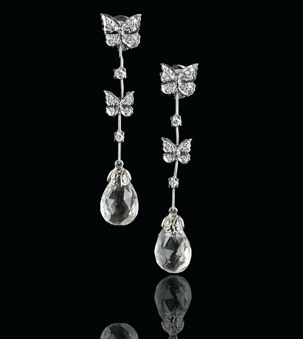 Rock Crystal Diamond Butterfly Earrings in 18K White Gold - Boylerpf