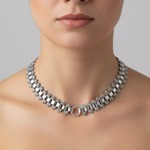 Victorian Silver Fancy Link Book Chain Collar Necklace