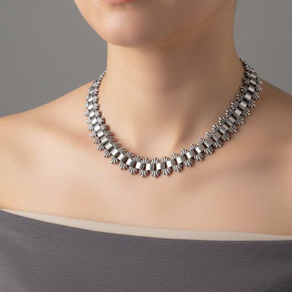 Victorian Silver Fancy Link Book Chain Collar Necklace