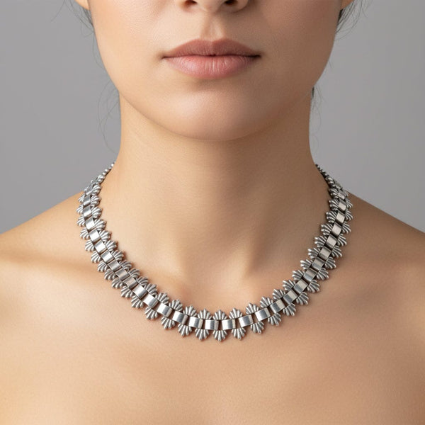 Victorian Silver Fancy Link Book Chain Collar Necklace