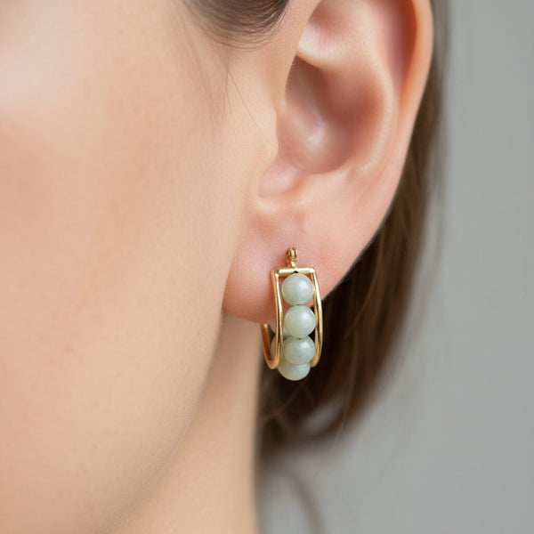 Vintage 14K Gold Jade Ball Hoop Earrings