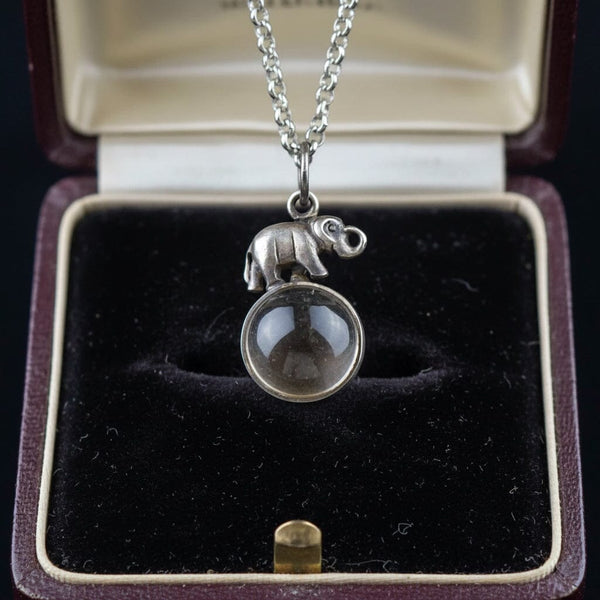 Art Deco Pools of Light Rock Crystal Elephant Pendant - Boylerpf