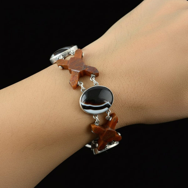 Antique Scottish Banded Agate Bracelet, Padlock Clasp