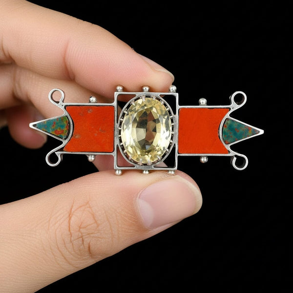 Antique Scottish Agate Champagne Citrine Brooch, C. 1890 - Boylerpf
