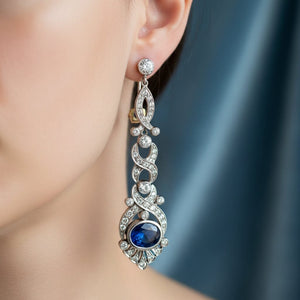 Art Deco Platinum Ceylon Sapphire and Diamond Earrings - Boylerpf