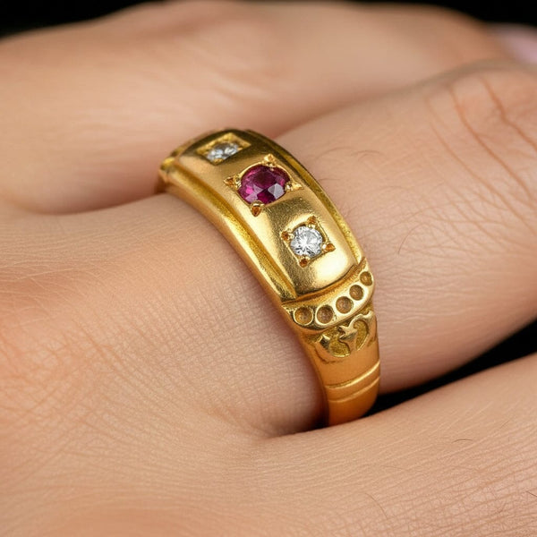 Antique Chester Assayed 15K Gold Diamond Ruby Ring Band - Boylerpf