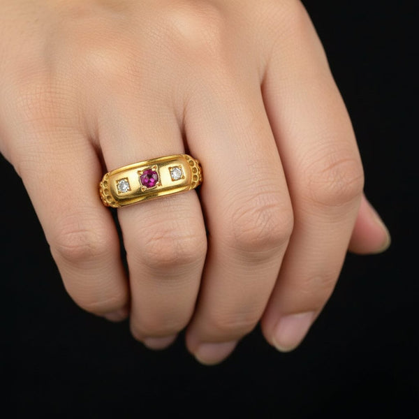Antique Chester Assayed 15K Gold Diamond Ruby Ring Band - Boylerpf