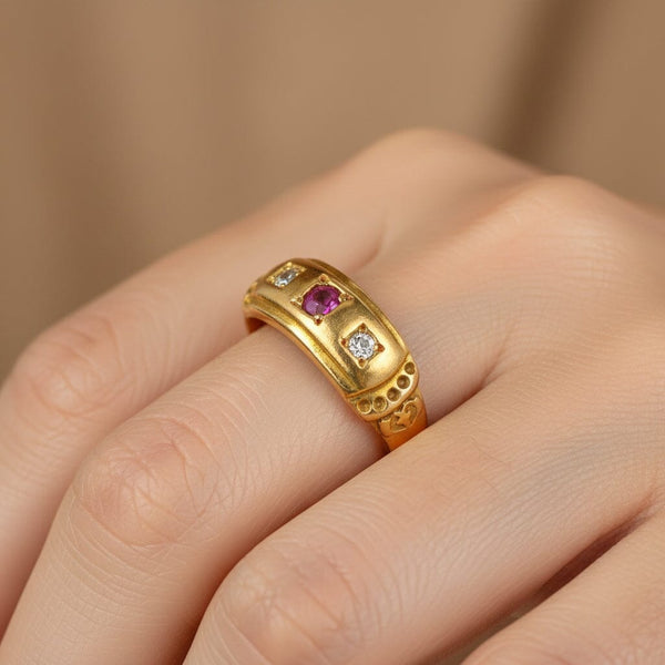 Antique Chester Assayed 15K Gold Diamond Ruby Ring Band - Boylerpf