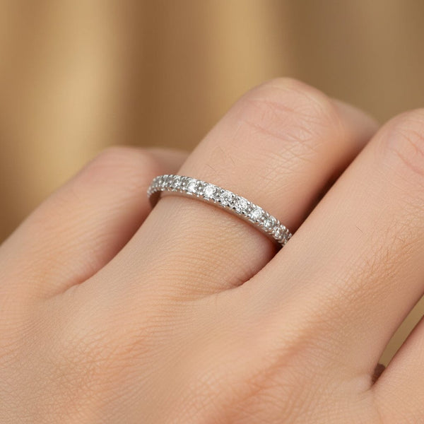 Vintage 10K White Gold Half Eternity Diamond Ring Band - Boylerpf